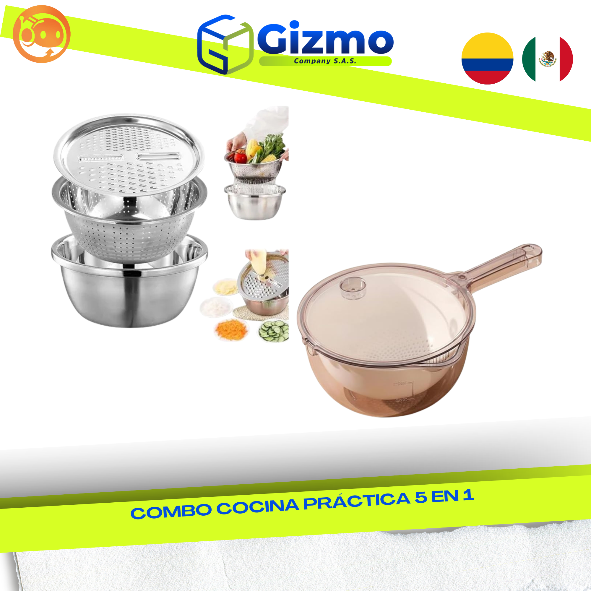 Combo cocina 5 en 1: bowls de acero y escurridor - Image 5
