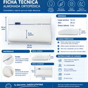 Almohada de descanso acolchada (53 × 36 × 9 cm)